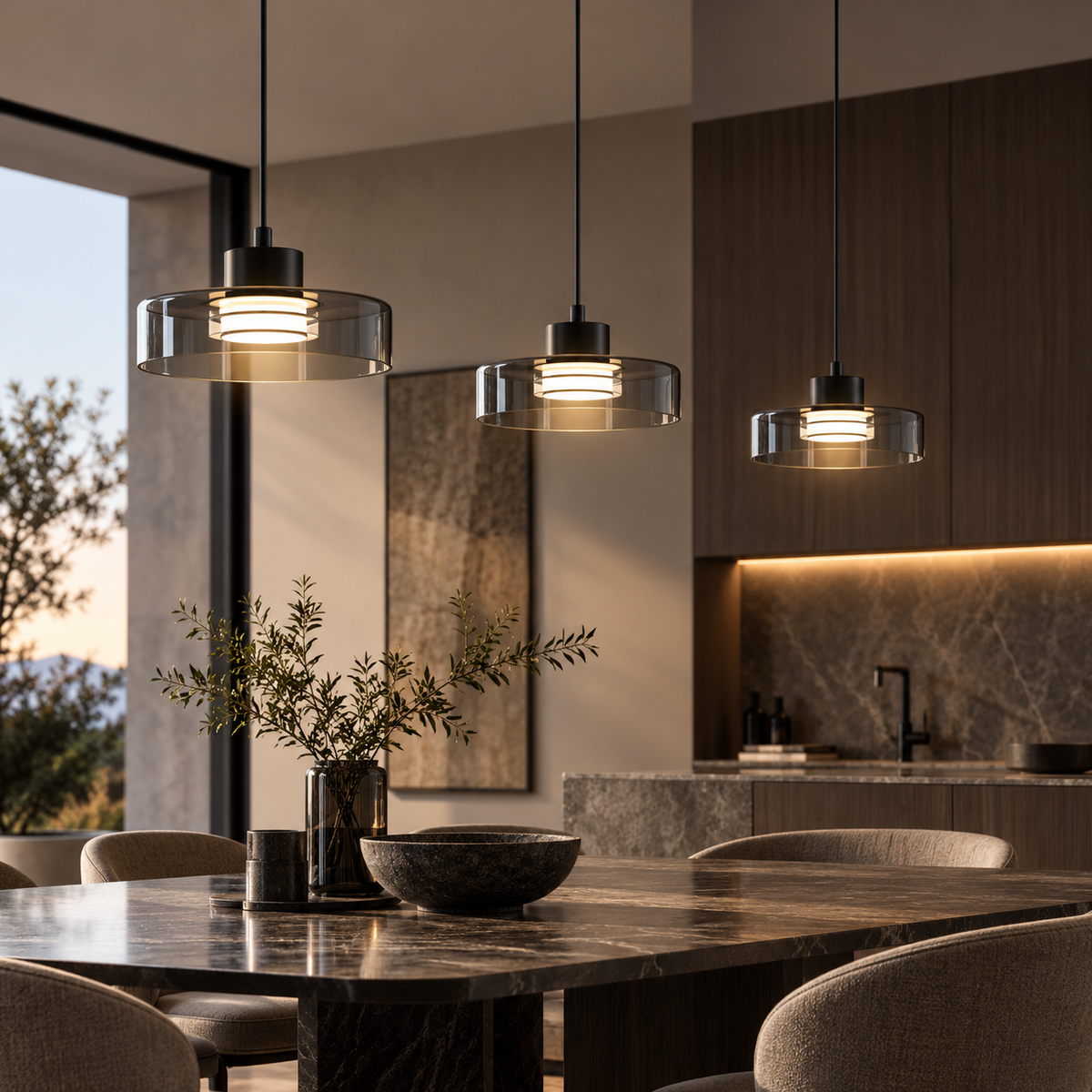 Minimalistische Glazen LED Hanglamp Zwart