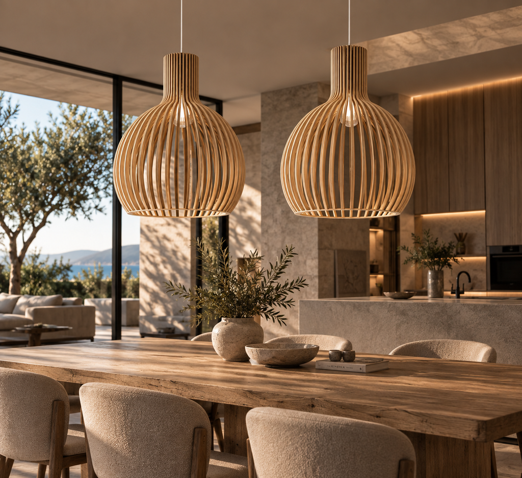 Luxe houten hanglamp met rond