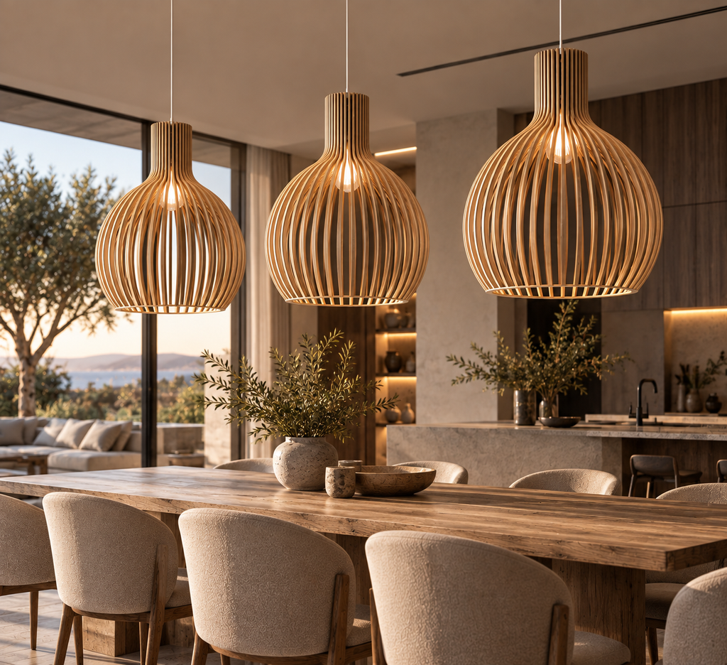 Luxe houten hanglamp met rond