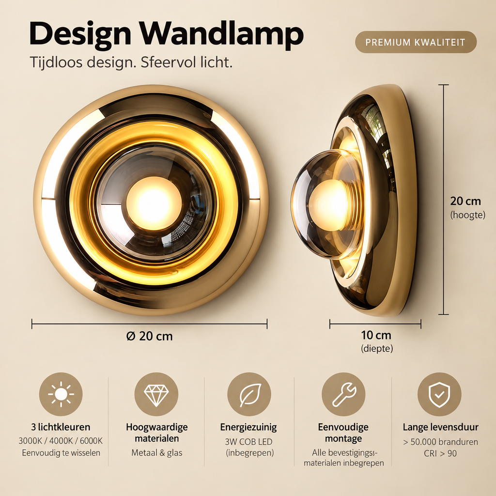 Lorén Luxe Glazen Wandlamp met LED