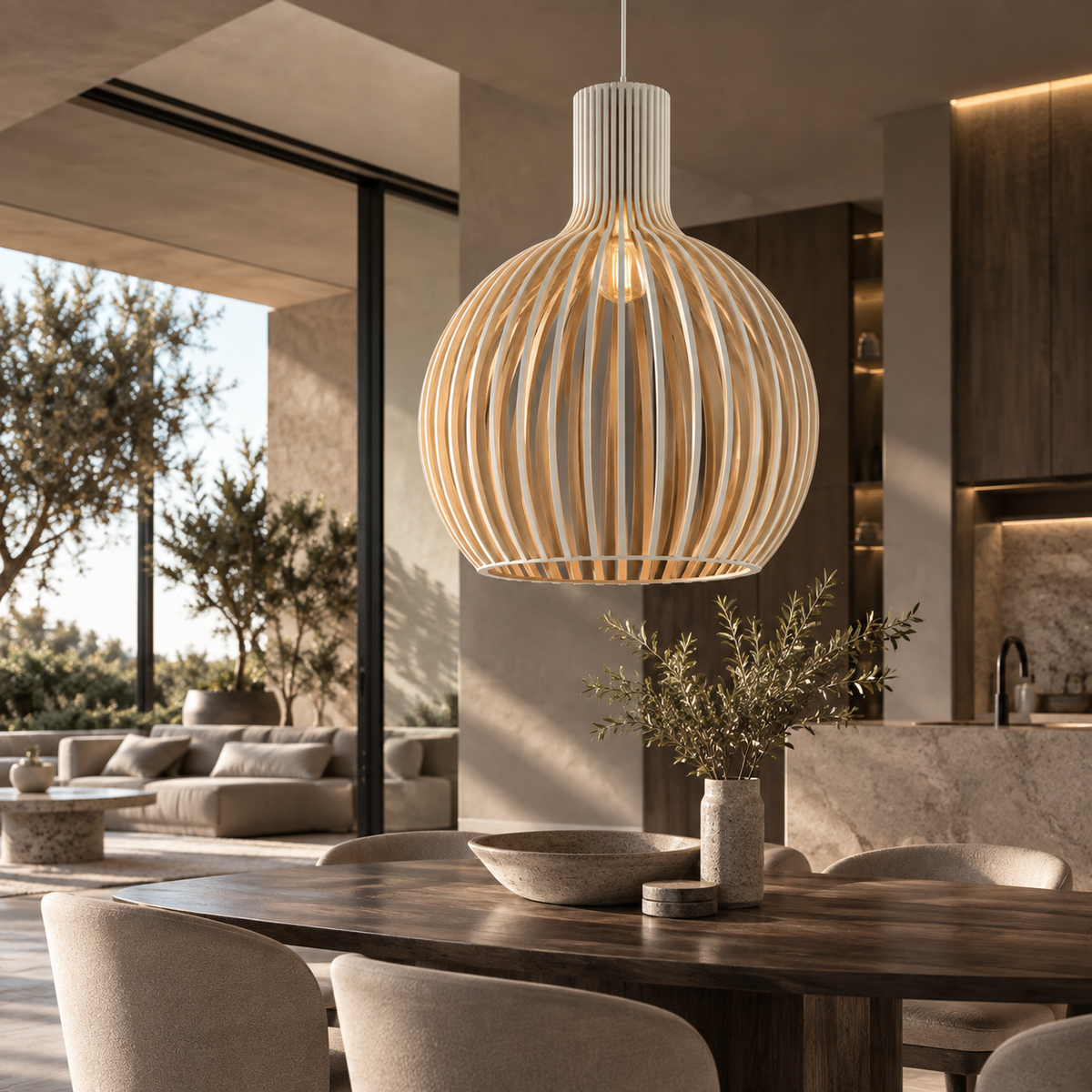 Luxe houten hanglamp met rond