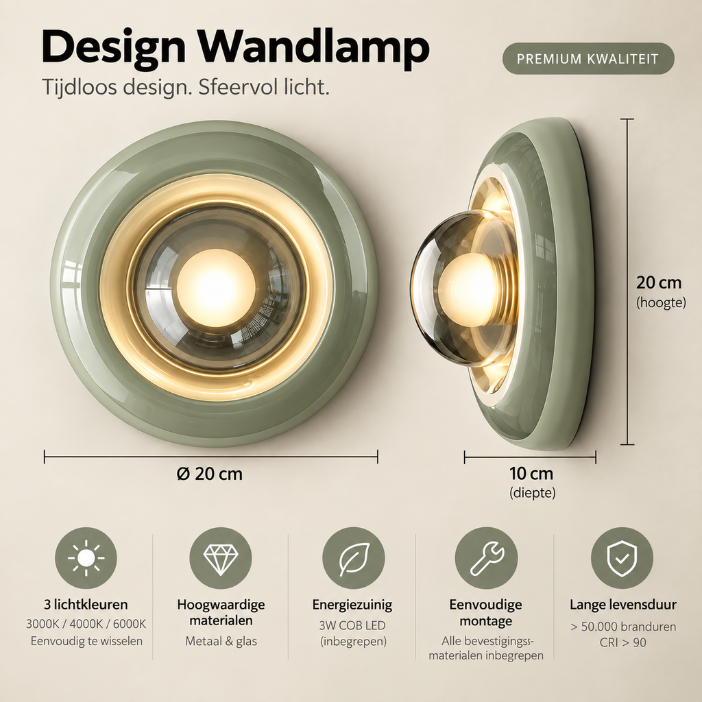 Lorén Luxe Glazen Wandlamp met LED