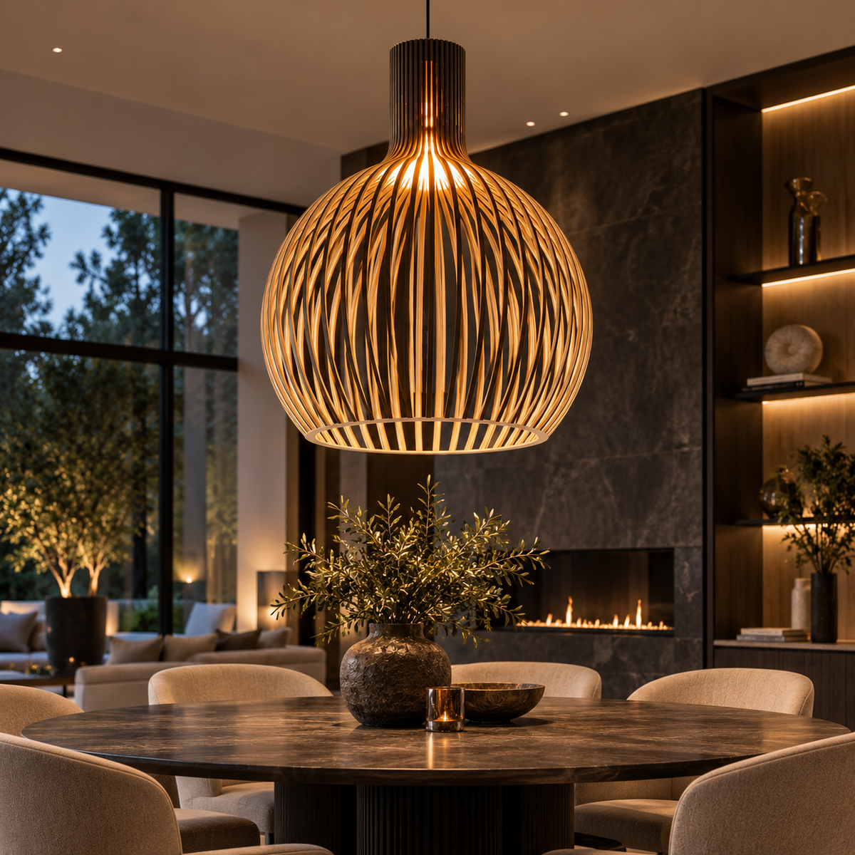 Luxe houten hanglamp met rond