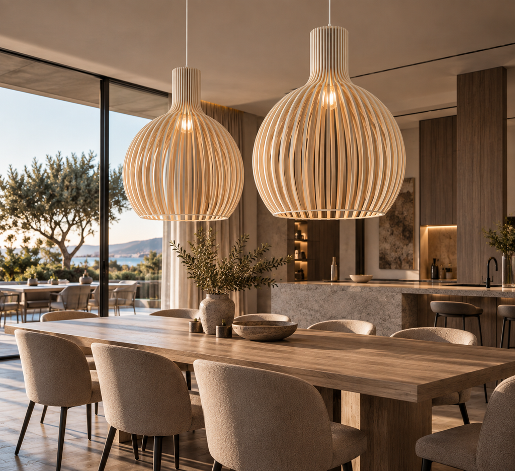 Luxe houten hanglamp met rond