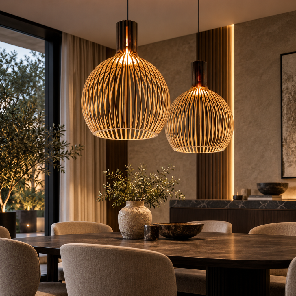 Luxe houten hanglamp met rond