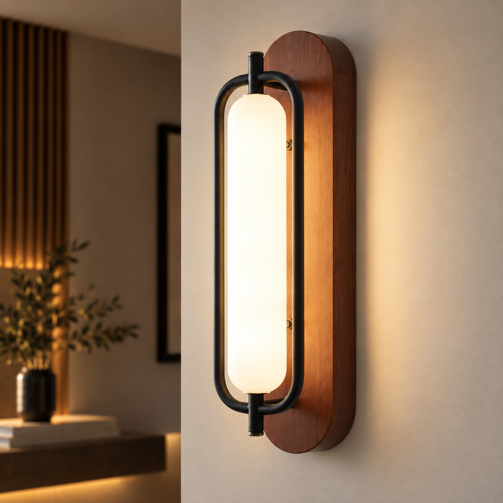 MAJESTO Houten wandlamp met acryl kap – 18W LED