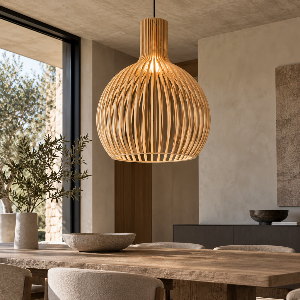 Luxe houten hanglamp met rond