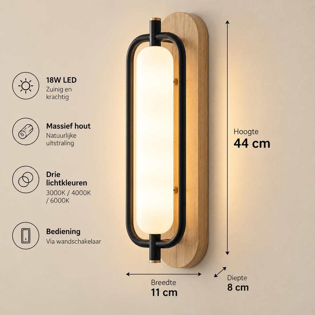 MAJESTO Houten wandlamp met acryl kap – 18W LED